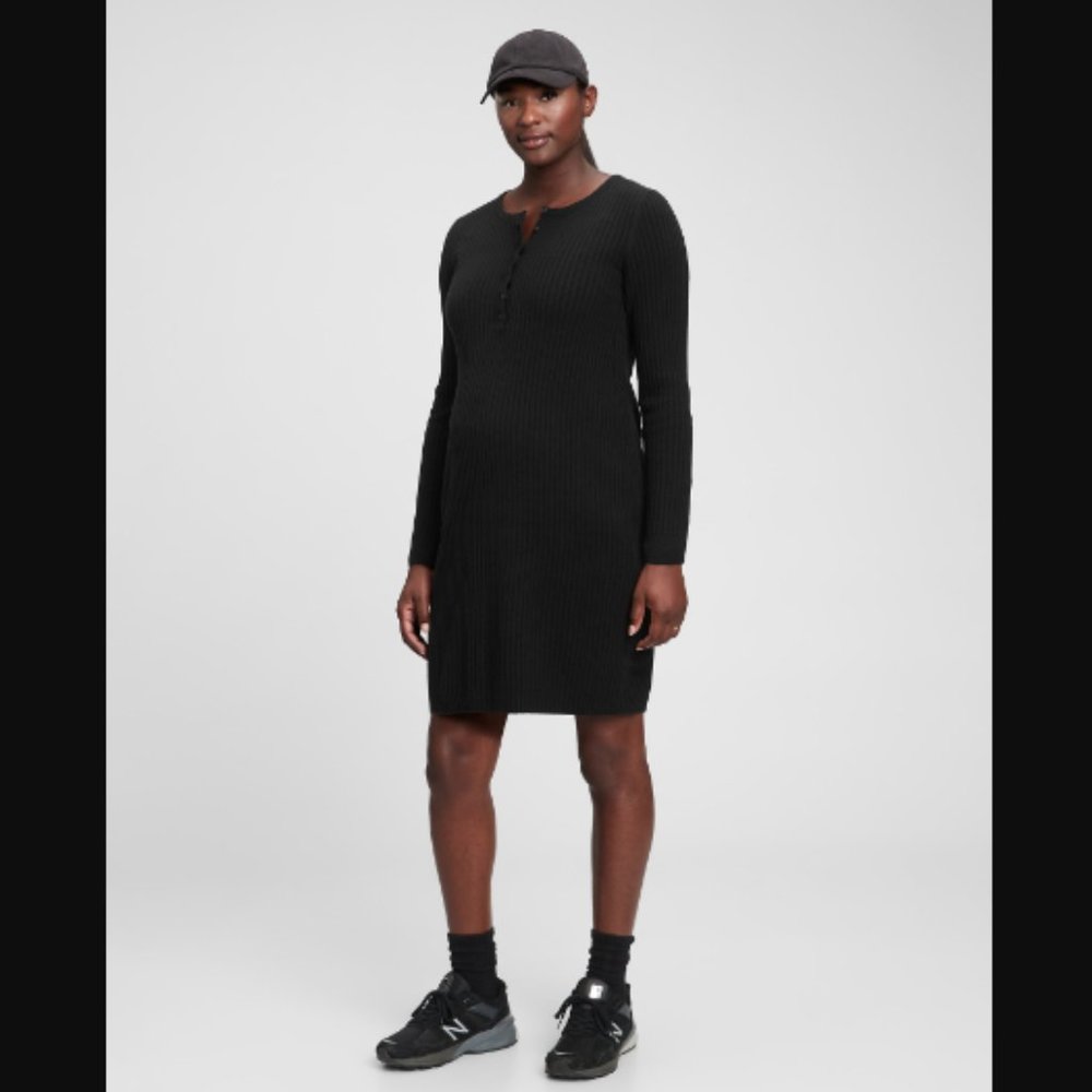 NEW / NWT - GAP Maternity Softest Henley Sweater Dress Black